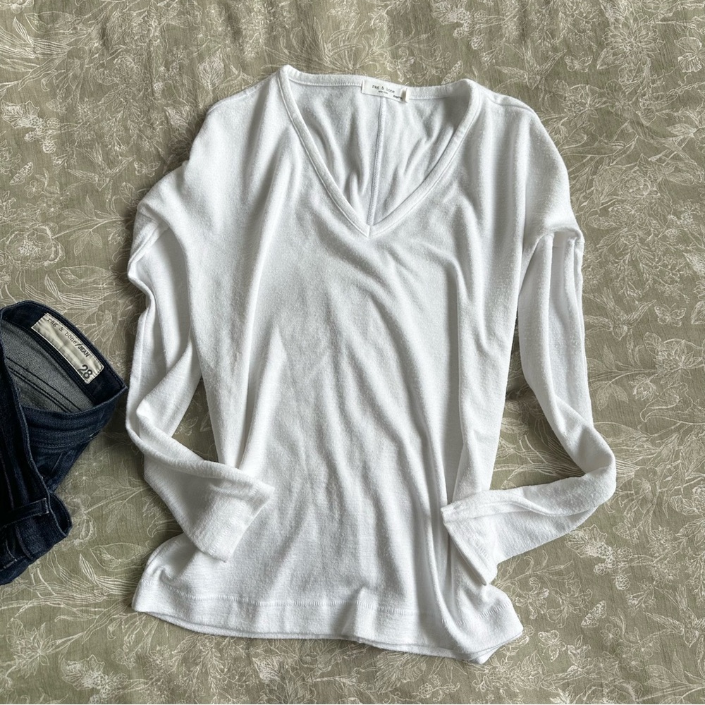 Rag & Bone White V-Neck Long Sleeve Top Tee Shirt XXS XS